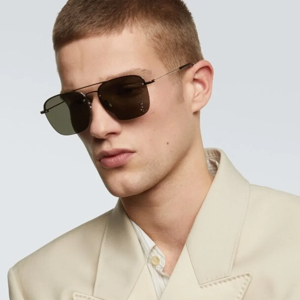 Saint Laurent Men Sunglasses Silver Grey Pilot SL309M 002 NEW AUTHENTIC
